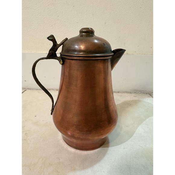 Vintage Copper Pitcher Kettle with Brass Handle and Lid Decorative Beverage - Picture 3 of 9